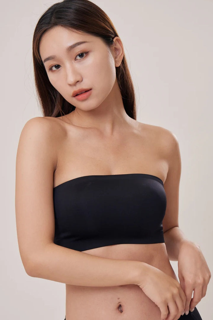 柔亮・ノンパッドチューブブラ(胸パッド付き)｜ブラック