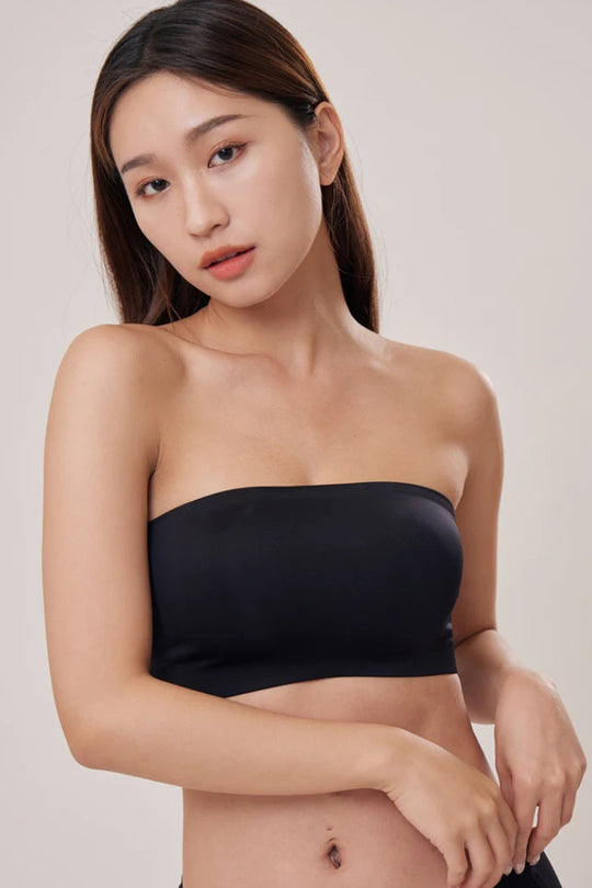 柔亮・ノンパッドチューブブラ(胸パッド付き)｜ブラック