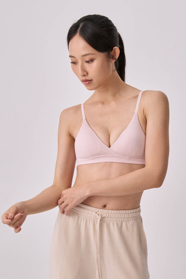 柔韌・コットンクロスオーバーブラ｜ライトピンク