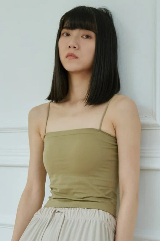 柔亮・細ストラップブラトップ｜ダークグリーン