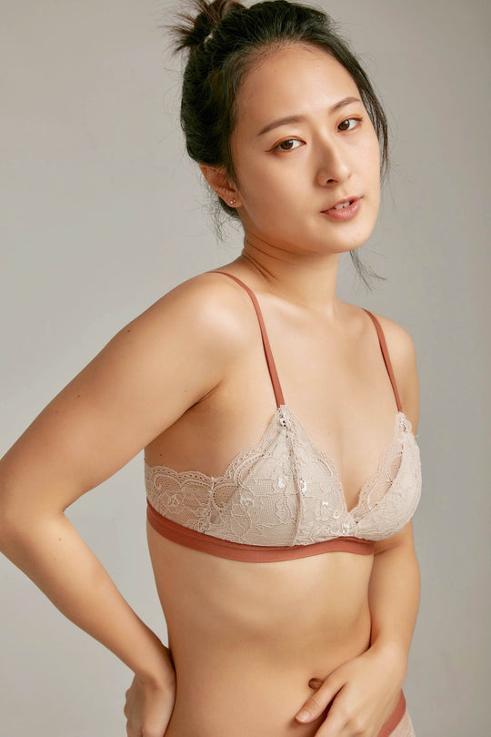 バイカラーレースブラレット 上下セット｜ブラウン