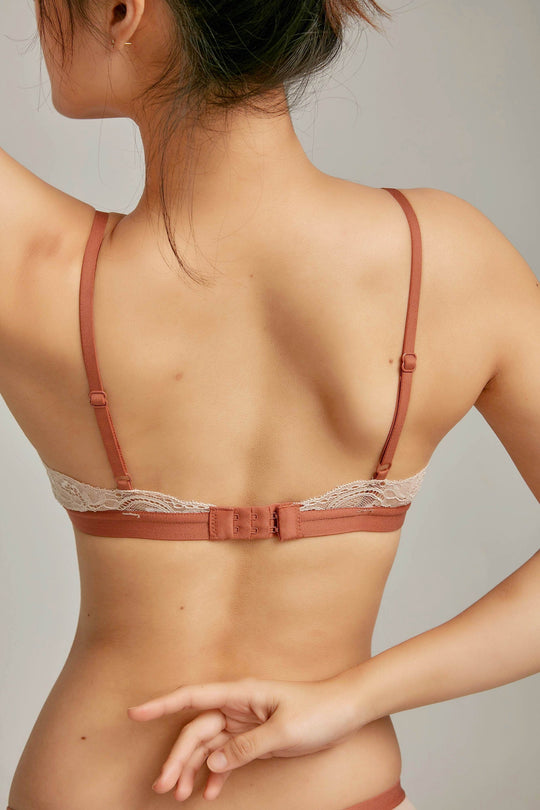 バイカラーレースブラレット 上下セット｜ブラウン