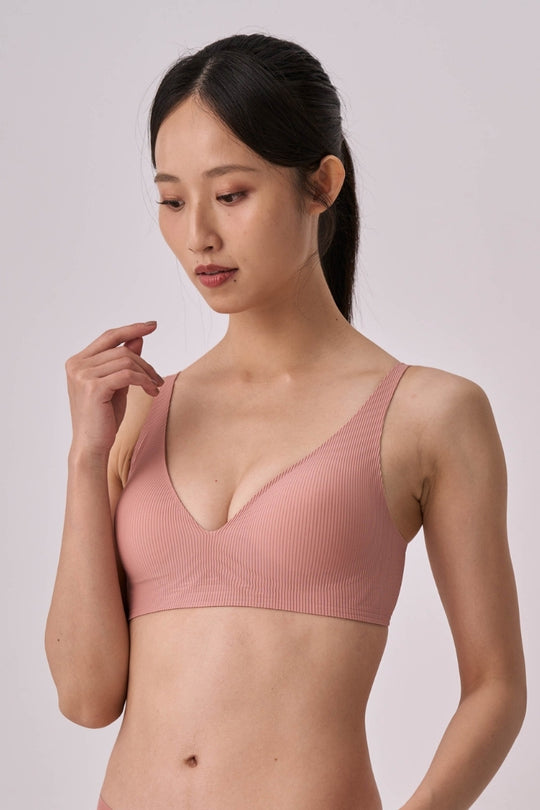柔亮・リブソフトブラ｜コーラルピンク