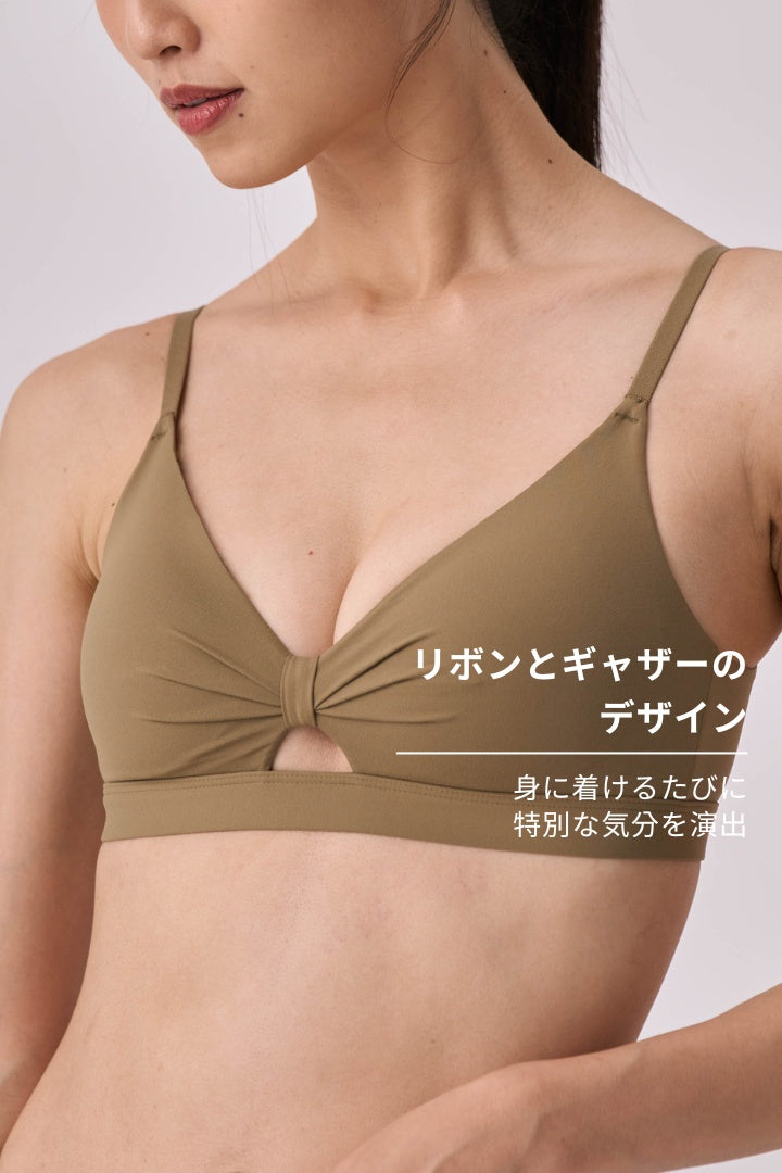 柔韌・マットグロウノットフロント 3/4 カップブラ｜オリーブグリーン