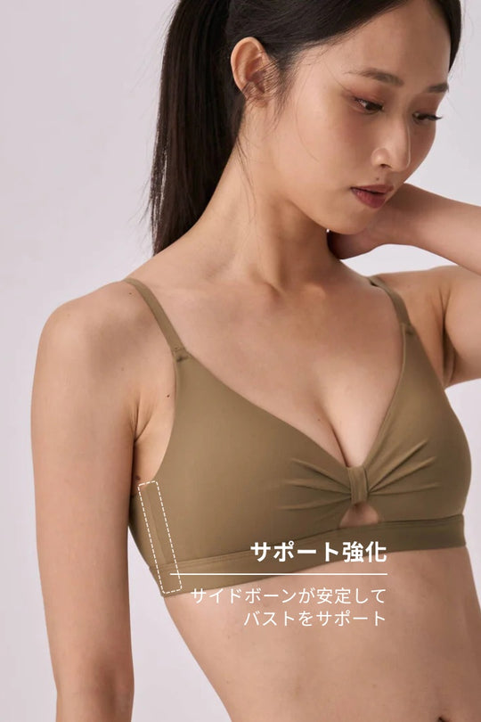 柔韌・マットグロウノットフロント 3/4 カップブラ｜オリーブグリーン
