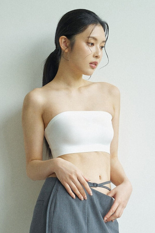 柔亮・ノンパッドチューブブラ(胸パッド付き)｜グレー