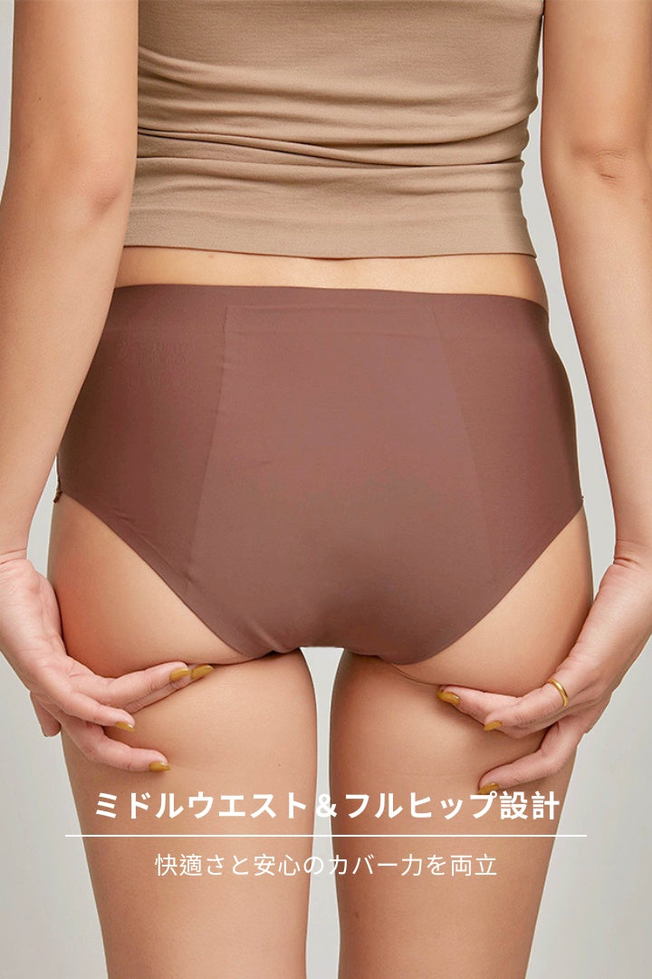 柔亮・ミドルハイウエストサニタリーショーツ｜ココアブラウン