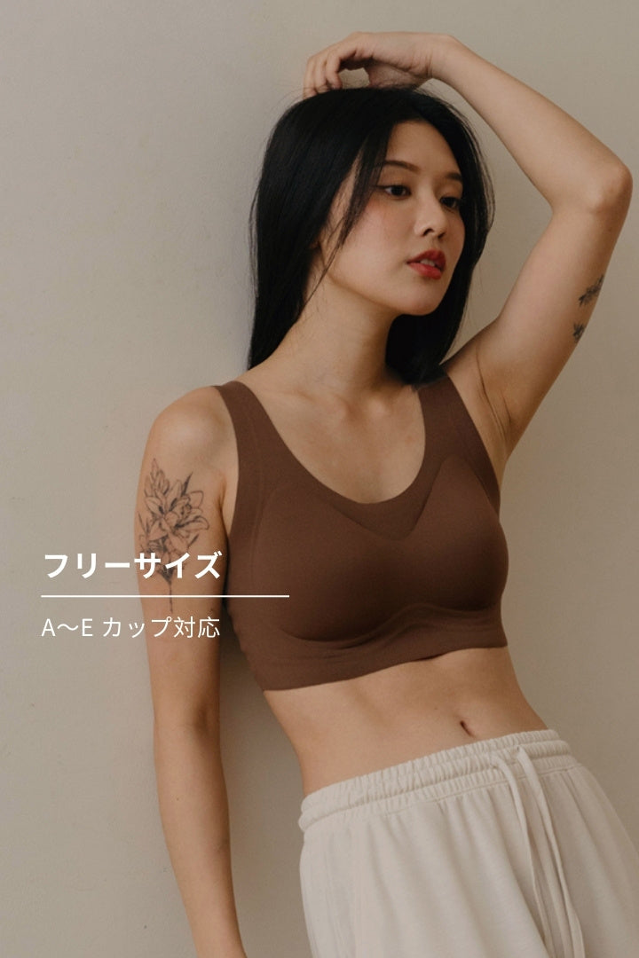 無痕・ピーチスキンワイドストラップブラ｜ヘーゼルブラウン