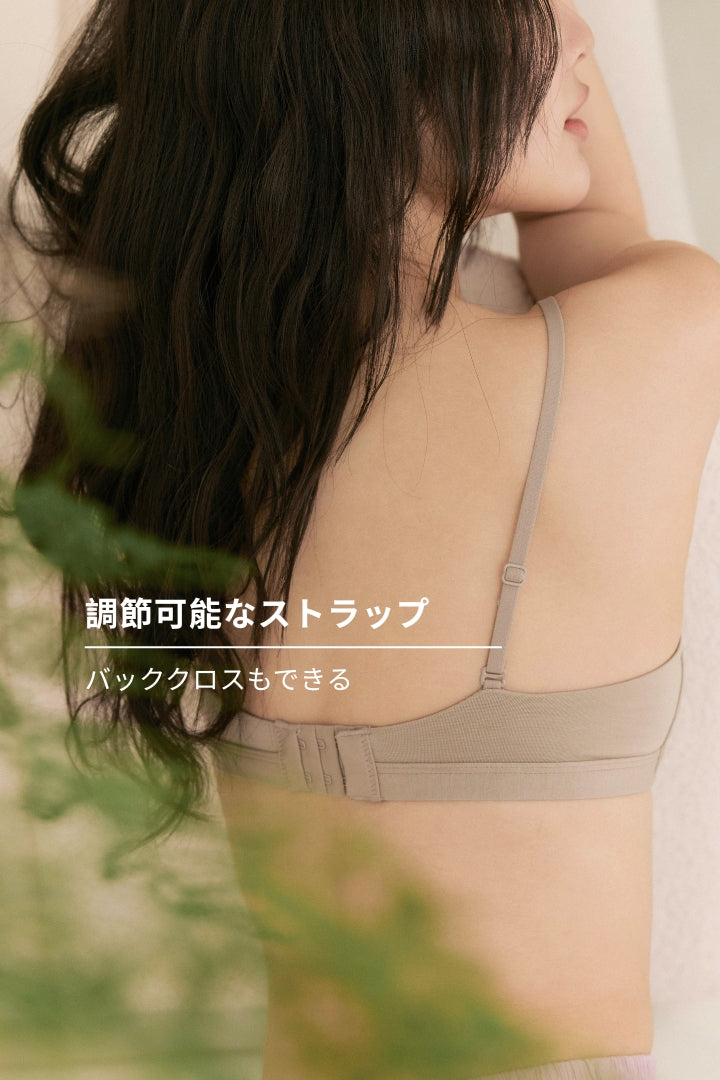 柔韌・コットンクロスオーバーブラ｜グレージュ