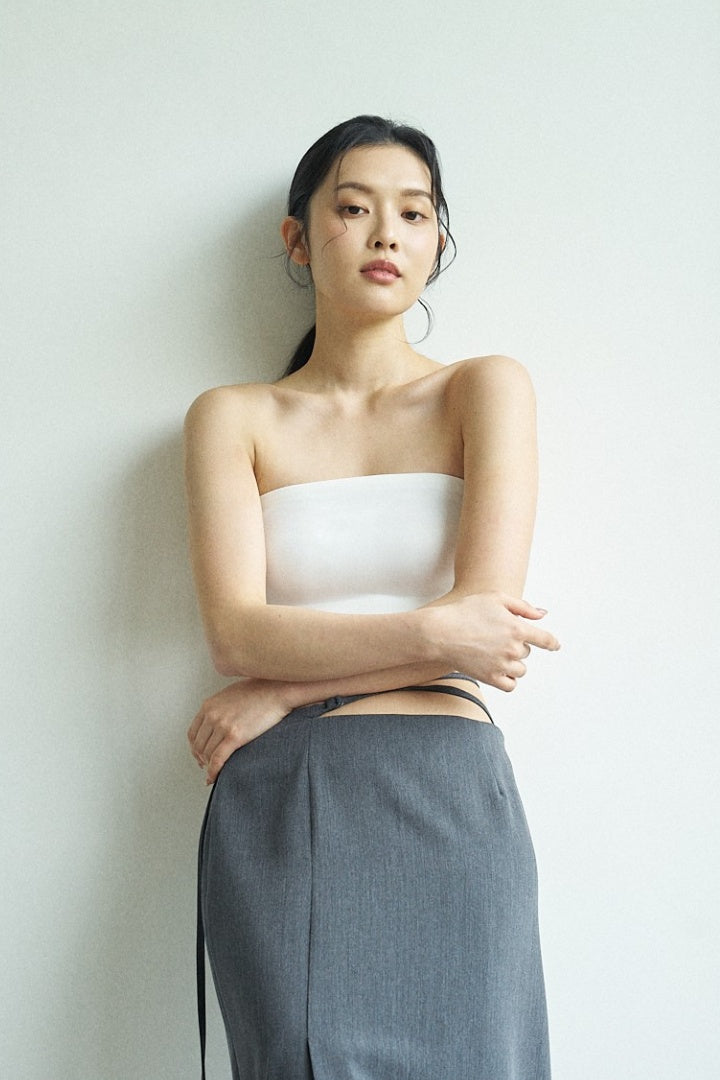 柔亮・ノンパッドチューブブラ(胸パッド付き)｜グレー