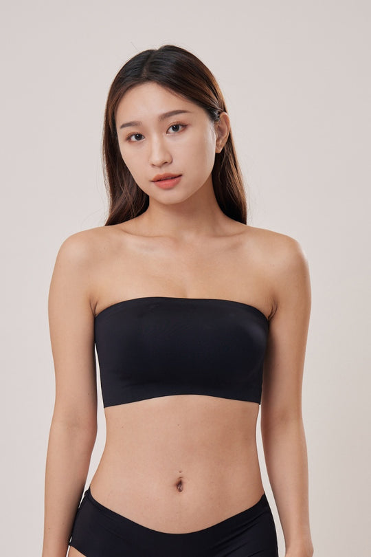 柔亮・ノンパッドチューブブラ(胸パッド付き)｜ブラック