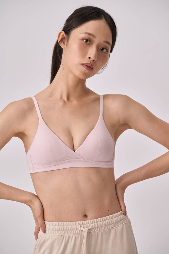 柔韌・コットンクロスオーバーブラ｜ライトピンク